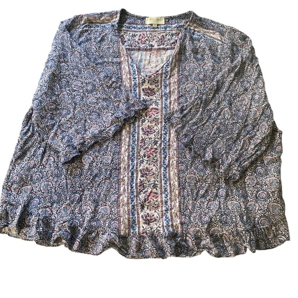 Cynthia Rowley Blue Ruffled 3/4 Sleeve Blouse Size 3X 100% Viscose - Picture 1 of 7